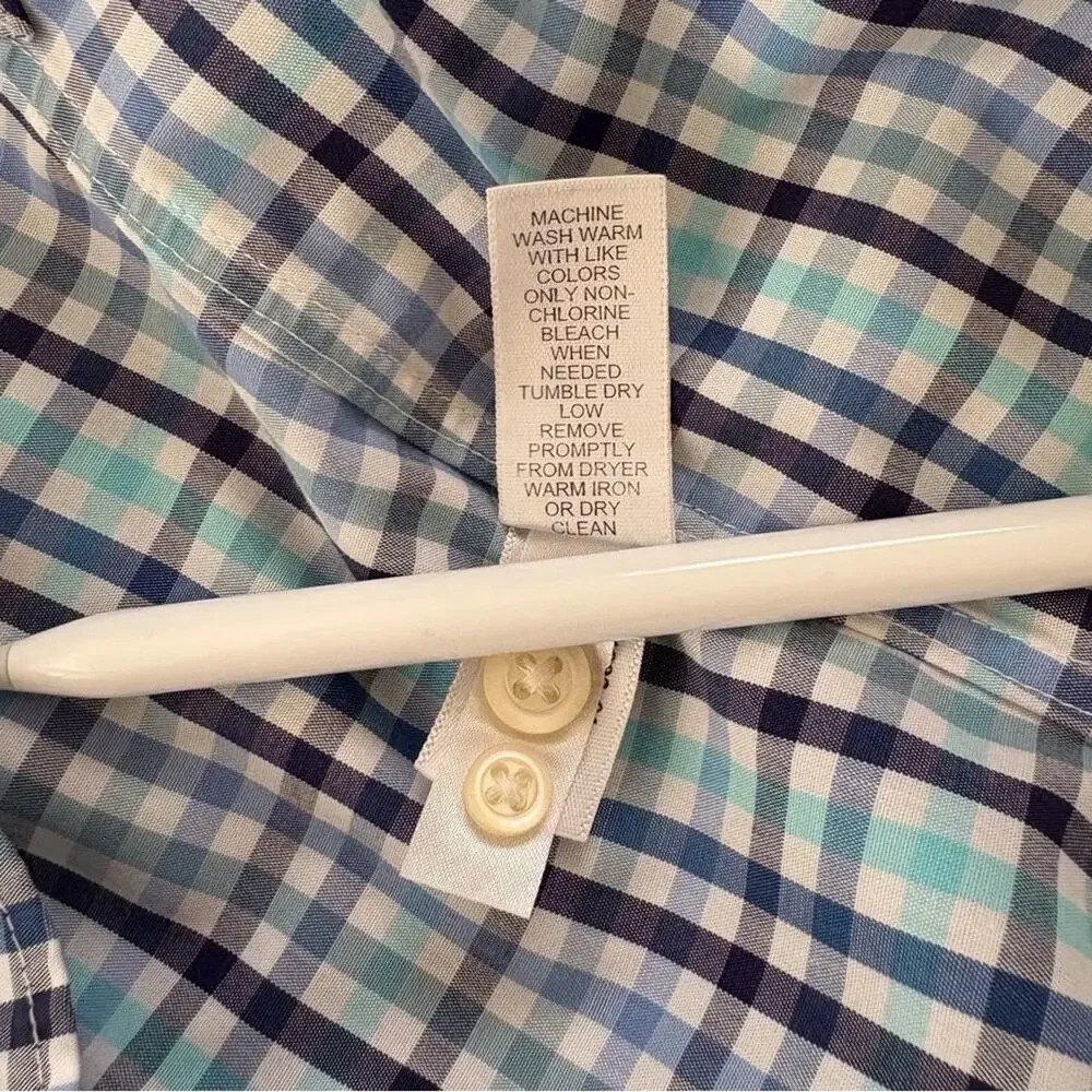 Banana Republic Blue & White Plaid Shirt Cotton Non Iron Slim Fit 16 -16 1/2